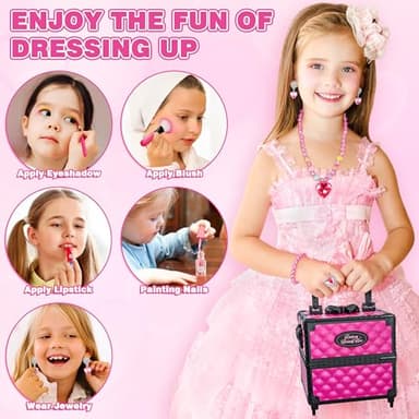 99 Pcs Kids Makeup Kit for Girls, Princess Toys Real Washable Cosmetics Set with Mirror, Hair Ties, Nails, Rings, Earrings, Necklace, Perfect for 3 4 5 6 7 8 Year Old Girls Birthday - Image 6