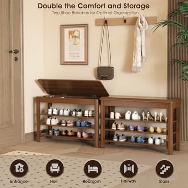 IUNVR Shoe Rack Bench Seat Rubberwood 3-Tier Wooden Storage Bench 550lbs Compact Mid-Century Modern Design for Entryway, Hallway, Closet, Front Door Entrance, Foyer - Image 3
