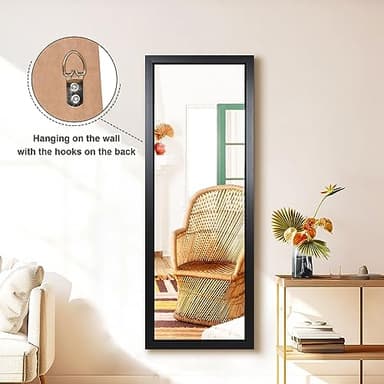 PexFix Door Mirror Full Length 51"x18" Over The Door Rectangle Sleek Black Frame Space Saving Floor Mirror Dressing Hanging Wall Mounted Mirror (US-MHJ002-BK+USAM019) - Image 4