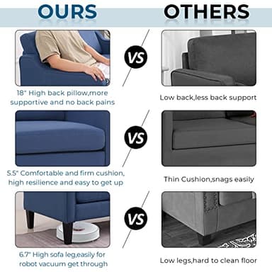 VINGLI Modern Accent Chairs Set of 2, Blue Living Room Chairs Comfy Armchair for Bedroom, Upholstered Sofa Chair Reading Chair for Small Spaces, Apartment, Waiting Room - Image 4