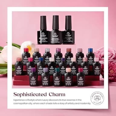Beetles Winter Gel Polish Set 20 Colors Neutral Shimmer Red Nude Brown Gel Nail Polish Kit with Base Coat Matte Glossy Top Coat Soak off Uv Lamp Manicure Set Gift for Women Sophisticated Charm - Image 4