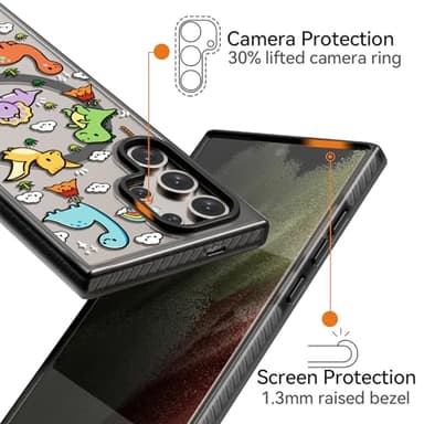 Rosarnnah Magnetic for Samsung Galaxy S24 Ultra Magsafe Case Cute Aesthetic - Durable Shockproof 6.6 ft Drop Impact Phone Case Cover with Funny Fashion Baby Dinosaur Design 6.8" Black - Image 3