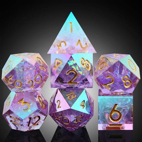 Iridescent Plating Lilac Sharp D&D Dice, DNDND Handmade DND Resin Sharp Edge D&D Die with Gift Case for Dungeons and Dragon Tabletop Games (Iridescent Plating Lilac) - Image 1