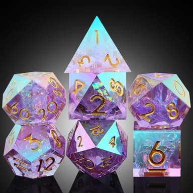 Iridescent Plating Lilac Sharp D&D Dice, DNDND Handmade DND Resin Sharp Edge D&D Die with Gift Case for Dungeons and Dragon Tabletop Games (Iridescent Plating Lilac) - Image 1