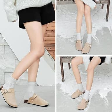 DDXYYDS Suede Clogs Men & Women Unisex Leather Mules Soft Cork Footbed Adjustable Buckle Slip Sandals Potato Shoes with Arch Support Beige - Image 5