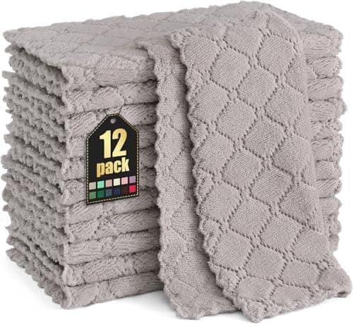 Homaxy 12 Pack Kitchen Dish Cloths (10 x 10 Inches, Grey), Super Soft and Absorbent Coral Velvet Dish Towels, Nonstick Oil Fast Drying Microfiber Cleaning Cloth, No Lint Household Dishcloths - Image 1