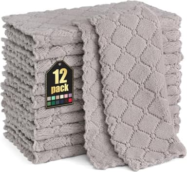 Homaxy 12 Pack Kitchen Dish Cloths (10 x 10 Inches, Grey), Super Soft and Absorbent Coral Velvet Dish Towels, Nonstick Oil Fast Drying Microfiber Cleaning Cloth, No Lint Household Dishcloths - Image 1