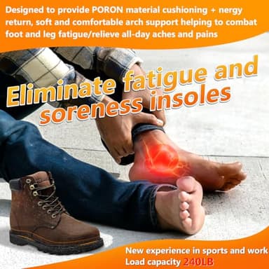 Plantar Fasciitis Insoles Shoe Inserts for Men Women, Arch Support Orthotics Inserts, 240lbs Heavy Duty Work Boot Insoles for Men Women, Relief Flat Feet, Metatarsalgia, Standing All Day - XL - Image 2