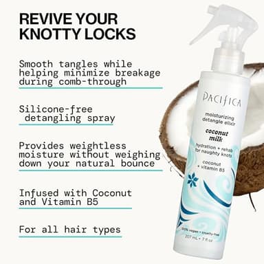 Pacifica Coconut Milk Hair Detangler Spray - Leave In Conditioner Spray, Detangling Elixir Suitable for All Types, Fine and Curly Hair Products, Smoothing, Moisturizing, and Anti-Frizz - 207 mL - Image 4
