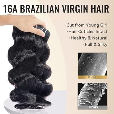 WEQUEEN Body Wave Bundles Human Hair Bundles 16A Brazilian Virgin Hair 20 22 24 In Thick Weave Natural Black - Image 2