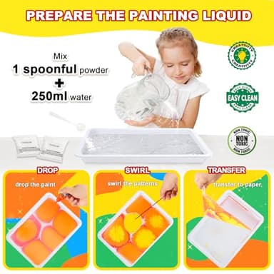Water Marbling Paint Kit, Arts and Crafts For Kids,Birthday Gifts for Girls Boys 3+Years Old, Toys For Ages 8-13 5-7 3-6, Art Supplies for Kids - Image 4