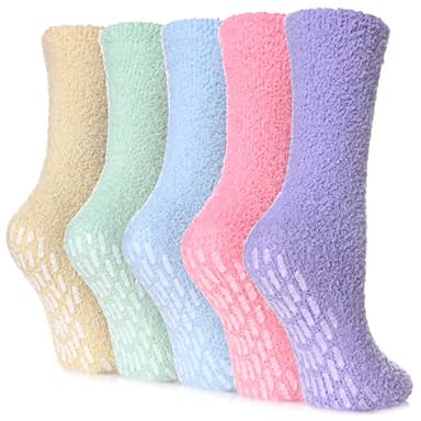 FNOVCO Non Slip Socks for Women Winter Warm Cozy Fuzzy Slipper Socks Soft Fluffy Hospital Socks with Grips (5 Pairs Rainbow) - Image 1