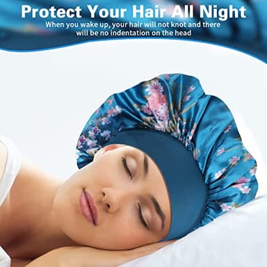 ROYBENS Satin Bonnet Hair Bonnet for Sleeping- 4 Pack Large Bonnets for Women with Elastic Soft Band for Curly Hair Braids - Image 6