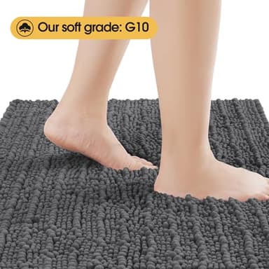 ACCUMTEK Upgrade Extra Large Grey Bathroom Rug Set 3 Pieces Gray Ultra Soft, Thick Absorbent Bath Mats, Non Slip Chenille Toilet Mat for Bathroom, Bedroom, Kitchen, Charcoal - Image 3