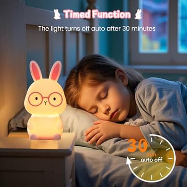 Bunny Lamp for Kids,Rabbit Night Light with Color Changing, Rechargeable LED Nightlight for Easter Gift,Silicone Bedside Touch Lamp,3 Levels Dimmable/Timmer Nursery Bedroom Light, Baby Room Decor - Image 4