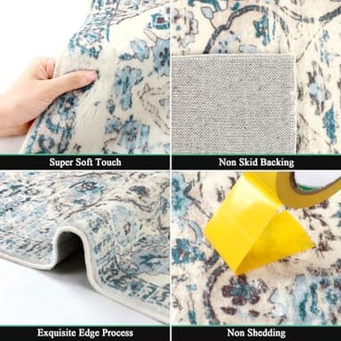 HEBE Washable Area Rug - 2'x3' Non Slip Soft Distressed Medallion Bedroom Boho Living Room Accent Throw Vintage Entry Floor Carpet for Dining Room Bathroom Entryway - Image 4