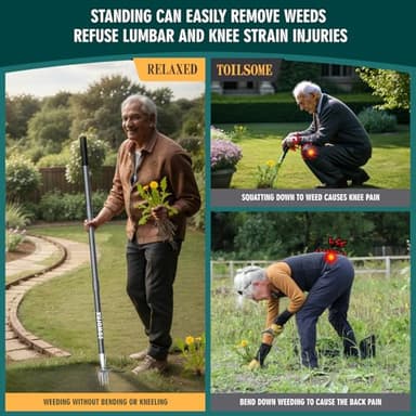 SOMOLUX 52'' Weed Puller Tool Stand-up Weeder with Metal Long Handle/Stainless Steel Claw, Gardening Manual Tool Weed Gripper/Picker/Remover No Bending/Kneeling to Remove Dandelion Form Lawn Patio - Image 6