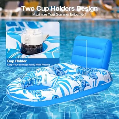 [2025 New Upgraded] Inflatable Pool Float Adult, Pool Lounger Float Raft Floating Chair Water Floaties with Headrest & Cup Holder, Adult Heavy Duty Pool Floaties for Swimming Pool, Lake, Beach Party - Image 3