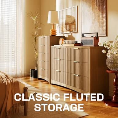 Marsail Fluted 5-Drawer Tall Wooden Dresser, Smooth Gliding Drawers & Large Capacity Storage Space, Modern Organizer Cabinet for Bedroom or Hallway, Natural Oak - Image 6