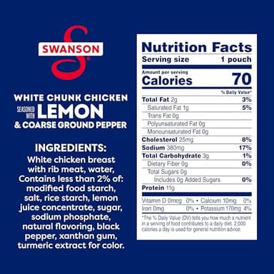 Swanson Lemon and Coarse Ground Pepper White Chunk Cooked Chicken, Ready to Eat, On-the-Go Meals, 2.6 oz Pouch (Case of 12) - Image 2