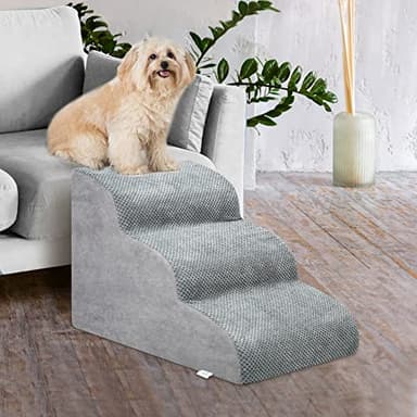 Dog Stairs for Small Dogs - High Density Foam Dog Ramp, Extra Wide Pet Steps with Non-Slip Bottom for High Beds, Couche and Sofa, Best for Dogs Injured, Older Doggy Cats (Grey, 3 Steps) - Image 5