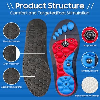 Orthopedic Acupressure Insoles, Reflexology Massage Insoles for Pain Relief, Comfortable Support for Daily Use, Comfortable Foot Support for Men and Women (Red Black, M:9-11) - Image 7