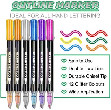 Yangmei Stocking Stuffers, Outline Glitter Markers, Stocking Stuffers for Teen Girl Gifts Trendy Stuff, 12 Shimmer Markers Outline Pens for Art Supplies for Kids 9-12, Gifts for 4-12 Year Old Girls - Image 2
