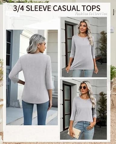 Zeagoo 3/4 Sleeve Shirt Basic Tees Womens Summer Tops Loose Fit 3 Pack Crewneck Casual Blouses Tredy Clothing Plain Tops - Image 3