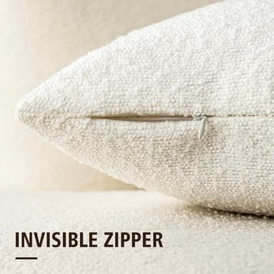 Foindtower Pack of 2 Textured Boucle Throw Pillow Covers Accent Solid Pillow Cases Cozy Soft Decorative Couch Cushion Case for Chair Sofa Bedroom Living Room Home Decor, 18 x 18 Inch,White - Image 2