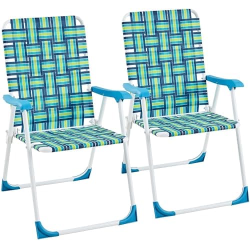 Yaheetech Patio Webbed Lawn Chairs, Set of 2 Outdoor Nylon Fabric Portable Camping Chair Folding Dining Chairs for Beach Yard Garden, Green - Image 1