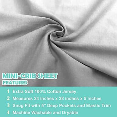 TL Care Supreme 100% Natural Cotton Jersey Knit Mini Crib Sheet, Gray, 24" x 38", Soft Breathable, for Boys and Girls - Image 4
