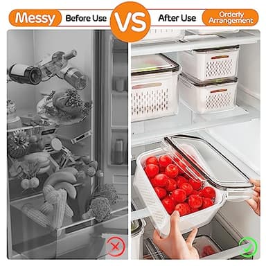 5-Pack Fruit Storage Containers for Fridge with Removable Colanders, 4 in 1 Produce Storage Containers with Lids, Leakproof Fridge Organizer Bins for Salad Berry Lettuce Vegetables Meat Keeper Fresh - Image 7