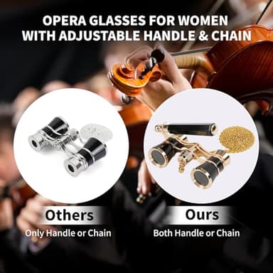 BOSTRON 3X25 Opera Glasses Binoculars Compact with Adjustable Handle & Chain, Portable Vintage Theater Glasses Mini Binoculars for Adults Women Kids for Music Concerts Opera Houses Cinema（Black） - Image 4