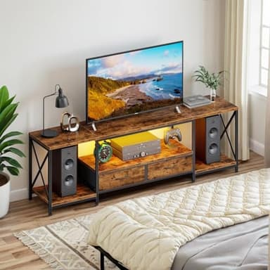 LED TV Stand for 75 70 Inch TV with Fabric Drawers LED Entertainment Center Television Stands with Storage Shelves for Living Room, Bedroom, TV Console Table 63" Rustic Brown - Image 8