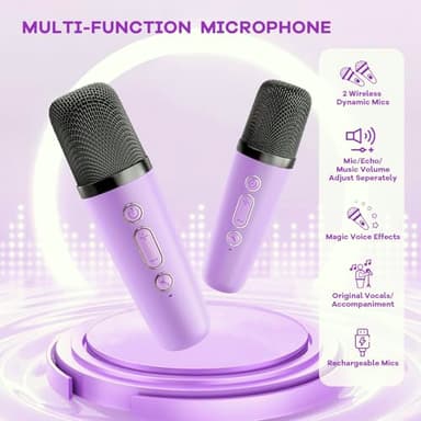YLL Mini Karaoke Machine with 2 Wireless Microphones, TOP Kids Gifts for Girls Ages 3, 4, 5, 6, 7, 8, 9, 10, 11, 12 +Years Old, 4-12th Birthday Toy Gift for Girls Boys Party (Purple) - Image 6