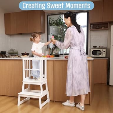 Kids Kitchen Step Stool, Ideal Toddler Learning Standing Tower, 2025 New Upgrade with an Anti-tip Structure and Anti-Drop Safety Bar, More Stable and Safer - White - Image 4
