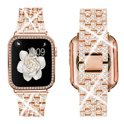 SUPOIX Compatible with Apple Watch Band 40mm + Case, Women Jewelry Bling Diamond Rhinestone Replacement Metal Strap &Soft TPU Protector Case for iWatch Series 6/5/4/se(Rose gold) - Image 1