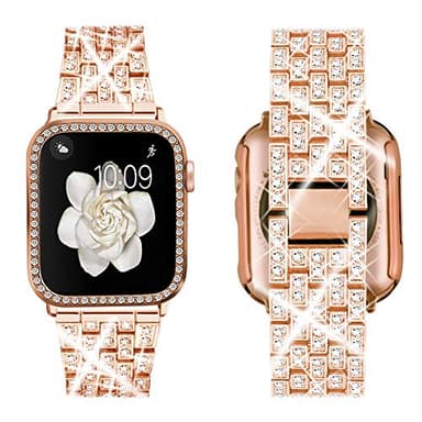 SUPOIX Compatible with Apple Watch Band 40mm + Case, Women Jewelry Bling Diamond Rhinestone Replacement Metal Strap &Soft TPU Protector Case for iWatch Series 6/5/4/se(Rose gold) - Image 1