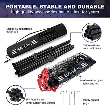 BAGAIL Badminton Net, Foldable Sports Net 10 FT/ 14 FT/ 17 FT Wide, Height Adjustable Net Set with Carry Bag for Tennis, Pickleball or Pool Volleyball - 14ft, Red - Image 3