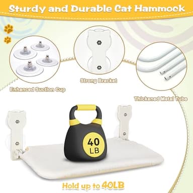 Peyela Cat Window Perch, Cat Window Hammock with Powerful Suction Cup,Sturdy Metal Frame Window Seat for Cats Kitty,Foldable Reversible Soft Furry Cover Cushion Bed - Image 6