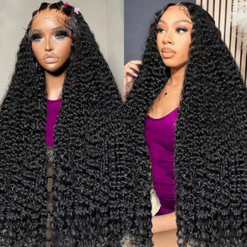 Fadaina 13x6 Deep Wave Lace Front Wigs Human Hair 180 Density, 30 Inch Curly Lace Frontal Wig Human Hair Pre Plucked with Baby Hair (30inch, 13x6 Curly Wig) - Image 1