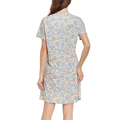 Tugege Women's Nightgown Short Sleeve Sleepshirts House Dress Sleepwear Casual Print Pajama (BG-Blue Floral, X-Large) - Image 2