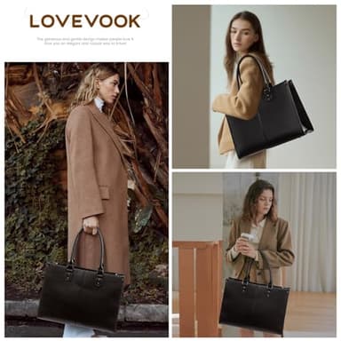 LOVEVOOK Laptop Tote Bag for Women, 15.6 Inch Large Capacity Vintage Leather Work Computer Bag, Business Casual Shoulder Handbag, Black - Image 2