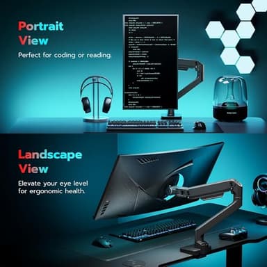 ARES WING Ultrawide Monitor Arm for 17 to 49 Inch Heavy Duty Curved Screen, Holds 44 Lbs, Adjustable Gas Spring Monitor Arm Desk Mount with C Clamp, Grommet Base, 75/100 Vesa Mount, Black - Image 7