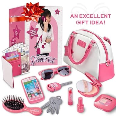 Star Princess Pretend Play Purse Set for Girls - Realistic Purse with Accessories: Toy Phone, Wallet, Credit Cards, Keys, Makeup for Role Playing Toys for Girls Ages 3-8 - Image 8
