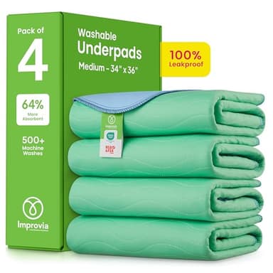 IMPROVIA® Washable Underpads, 34" x 36" (Pack of 4) - Heavy Absorbency Reusable Bedwetting Incontinence Pads for Kids, Adults, Elderly, and Pets - Waterproof Protective Pad for Bed, Couch, Sofa, Floor - Image 1