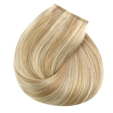 Sunny Wire Hair Extensions Real Human Hair Fish Line Human Hair Extensions Invisible Wire Extensions Lightest Brown with Platinum Blonde Highlights #P10/60 14 Inch - Image 9