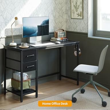 CubiCubi Computer Desk with 2 Drawers, 40 Inch Small Home Office Desk Study Writing Table, Modern Black - Image 2