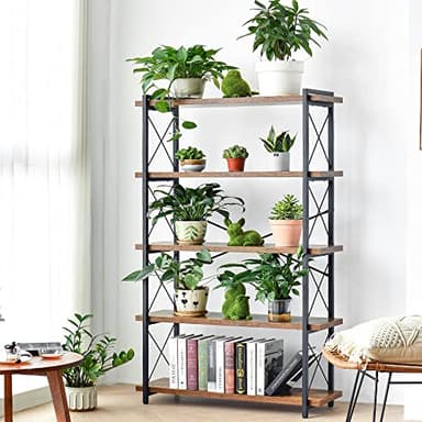 HCHQHS Bookshelf, 5-Tier Industrial Bookcase, Rustic Open Book Shelf, Freestanding Tall Bookshelves with Metal Frame - Image 5