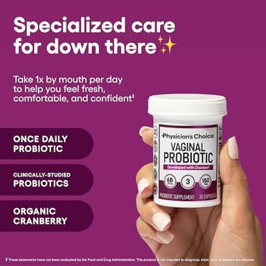 Physician's CHOICE Vaginal Probiotics for Women - pH Balance, Odor Control, Yeast Balance, Vaginal Flora, Moisture, Feminine Health - 6B CFU with Organic Prebiotics and Cranberry Extract - 30 CT - Image 2